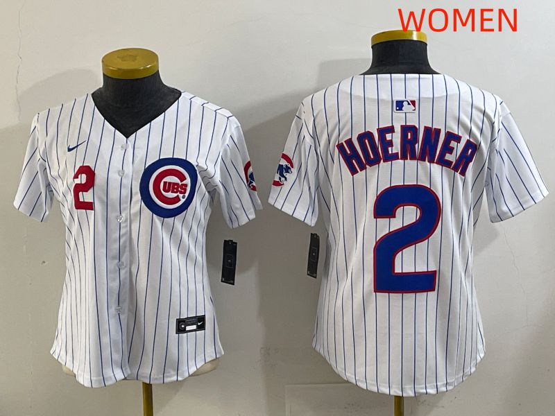 Women 2025 Chicago Cubs #2 Hoerner White Stripe Game Nike MLB Jersey style 1